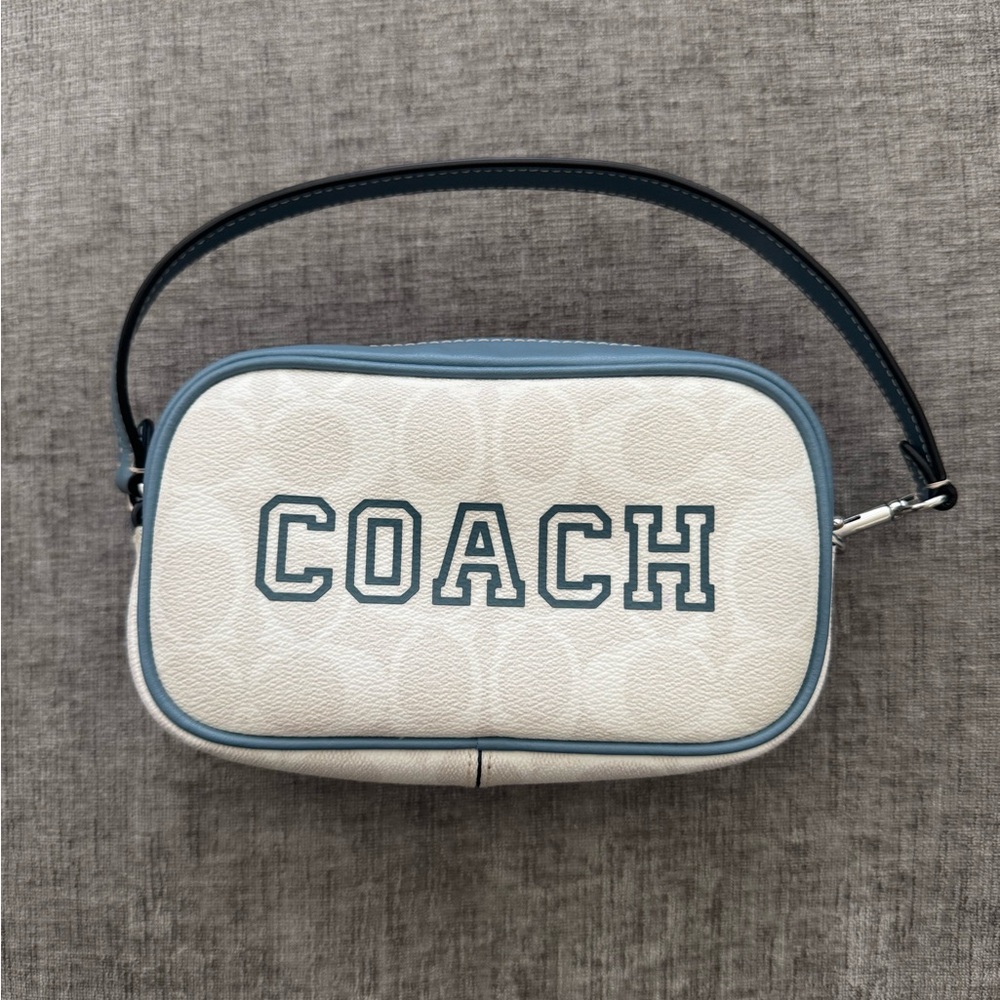 Coach Jamie Wristlet Purse Varsity Signature Canvas 
white & blue